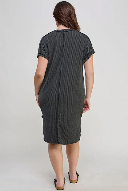 Black PLUS Ribbed Midi Tee Dress, 3X