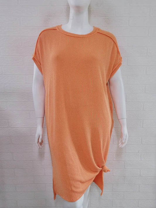 Orange Ribbed Midi Dress 1X