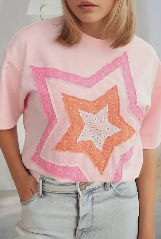 Pink PLUS Star Appliqué Top, 1X