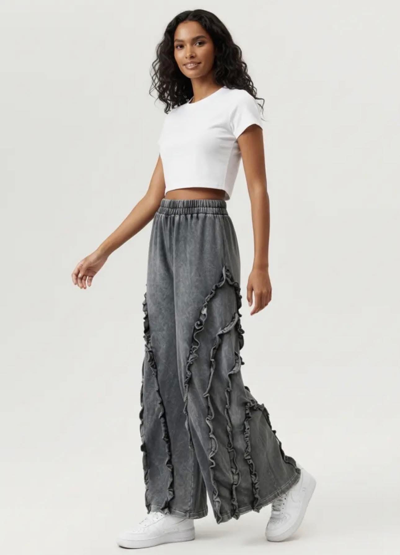 The Shimmer Shack PLUS Frill Bell Bottom Mineral Wash Pants