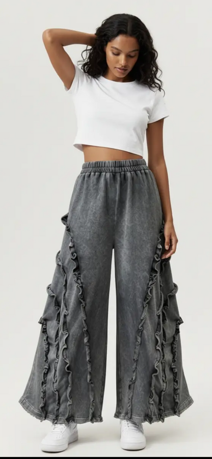 The Shimmer Shack PLUS Frill Bell Bottom Mineral Wash Pants