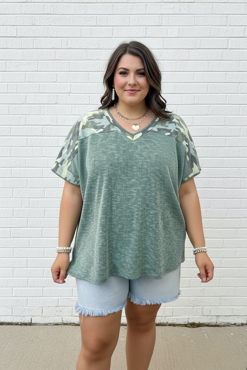 The Shimmer Shack PLUS Ribbed Camo Shirt