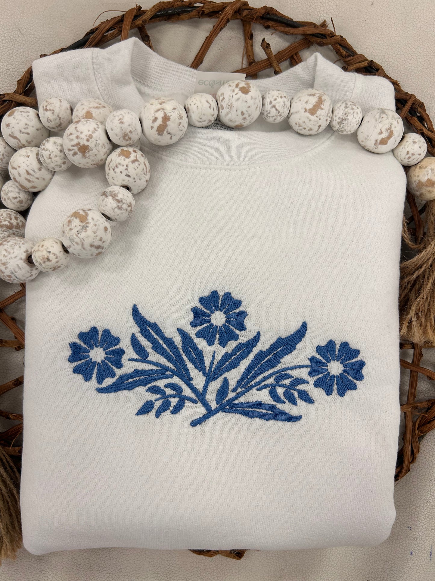 Blue Floral Embroidered Sweatshirt