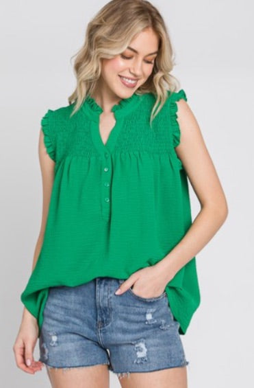 Sewn + Seen Green Smocked Top