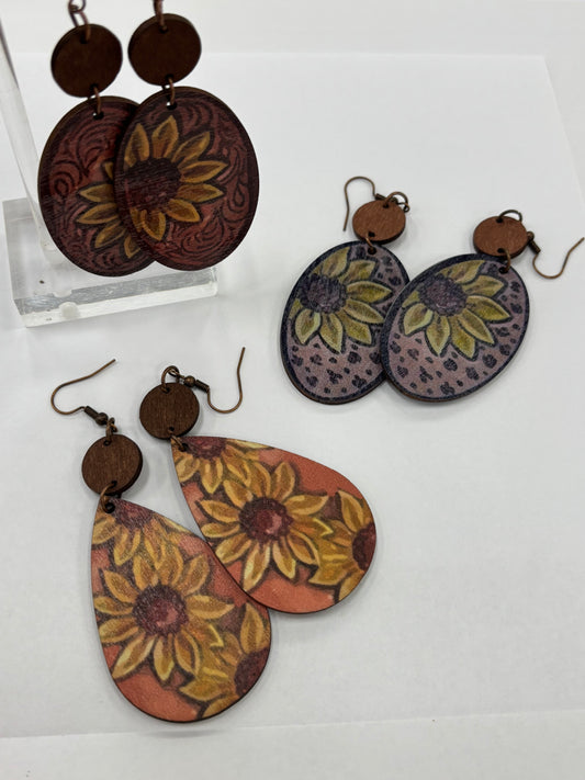 Sunflower Wooden Earrings