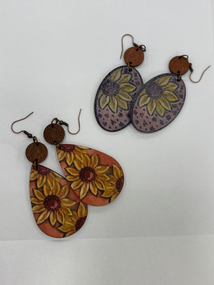 Sunflower Wooden Earrings