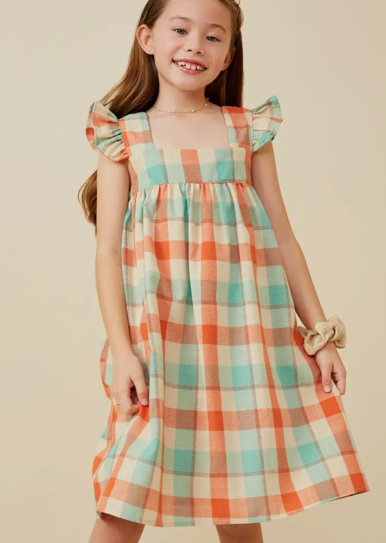 The Shimmer Shack Tween Ruffle Strap Check Dress