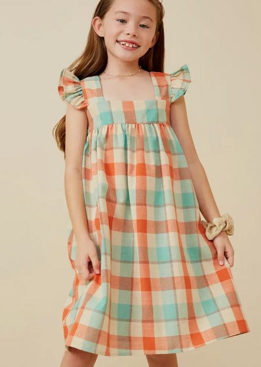 The Shimmer Shack Tween Ruffle Strap Check Dress