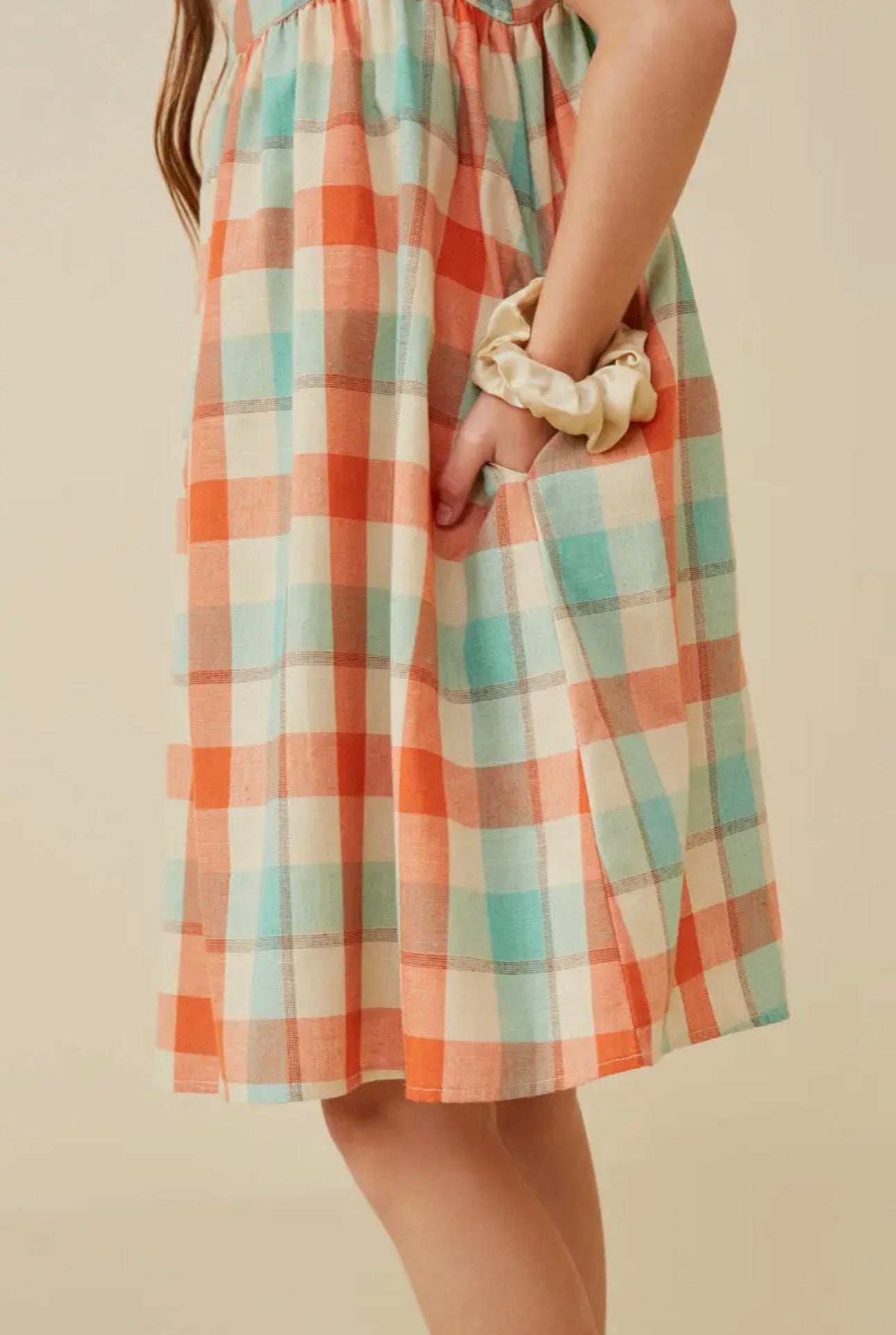 The Shimmer Shack Tween Ruffle Strap Check Dress