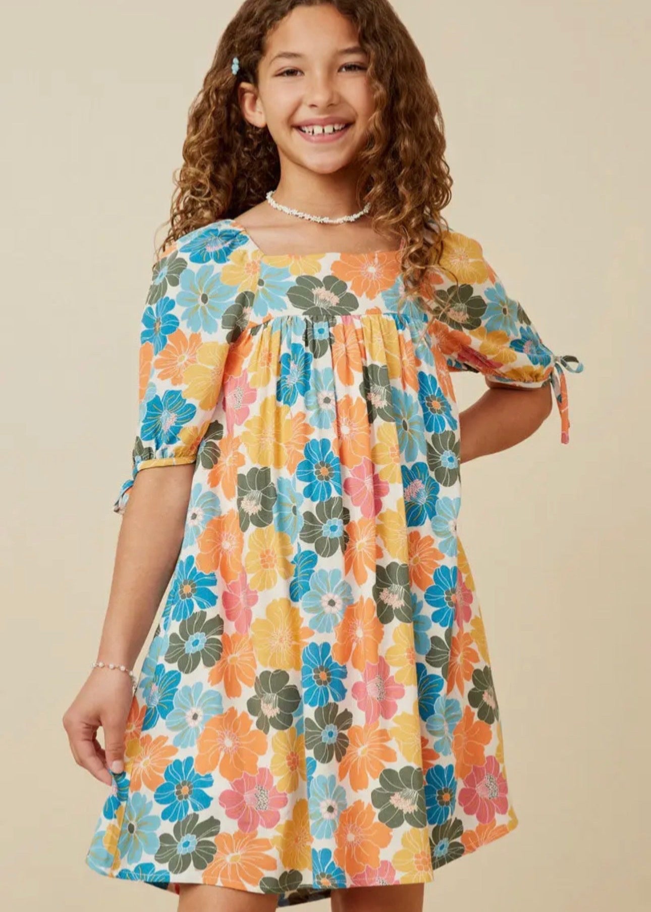 Tween Earthy Floral Pink Mix Dress