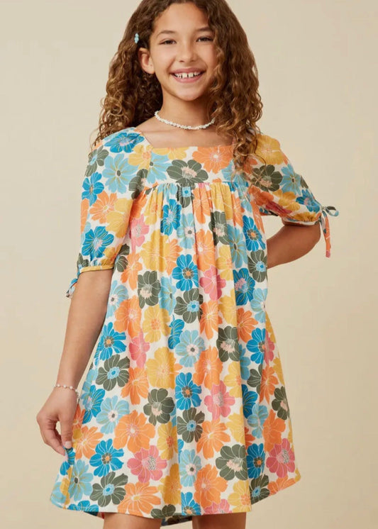 Tween Earthy Floral Pink Mix Dress