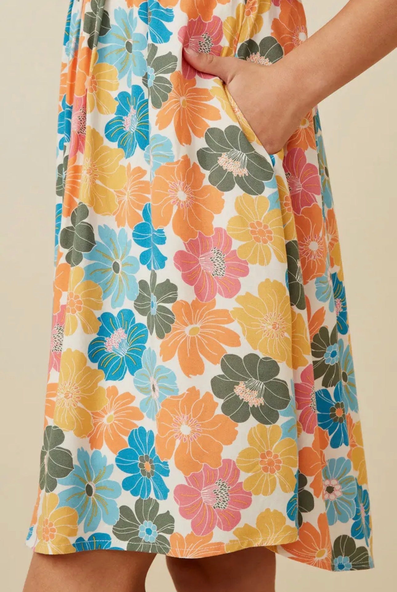 Tween Earthy Floral Pink Mix Dress