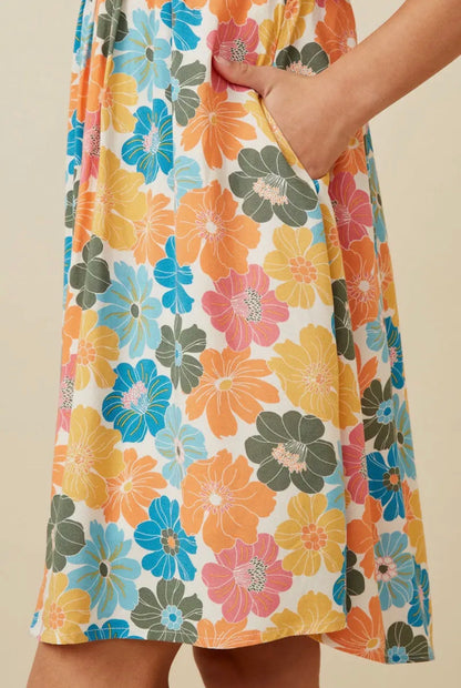 Tween Earthy Floral Pink Mix Dress