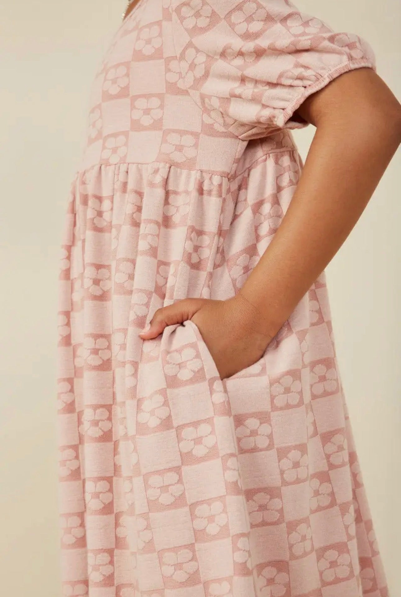 The Shimmer Shack Tween Pink Floral Checker Pattern Dress