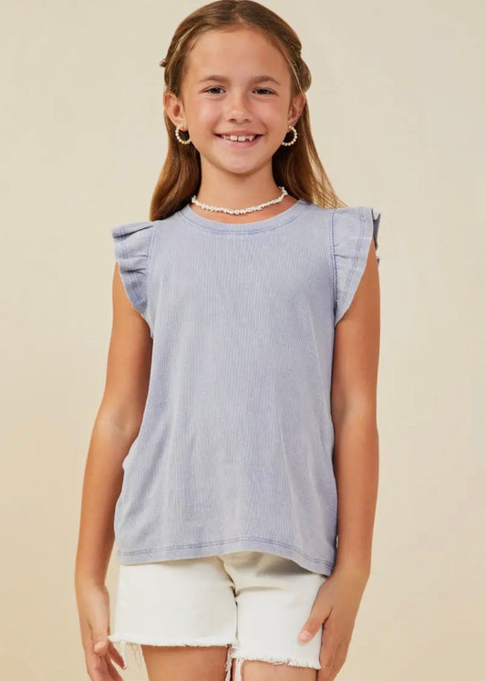 The Shimmer Shack Tween Washed Ribbed Top
