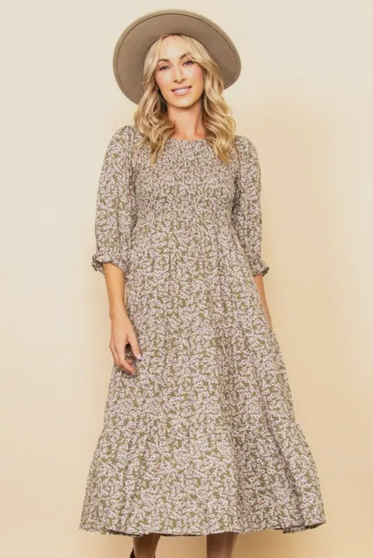 PLUS Elloh Collection Vintage Smocked Midi Dress