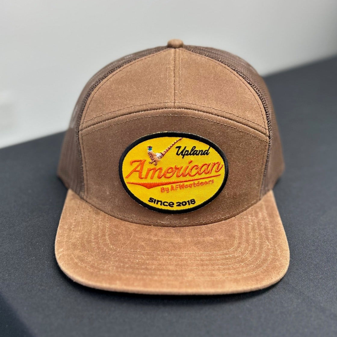 7 Panel Upland Patch Waxed Chesapeake Cap - Brown Mesh