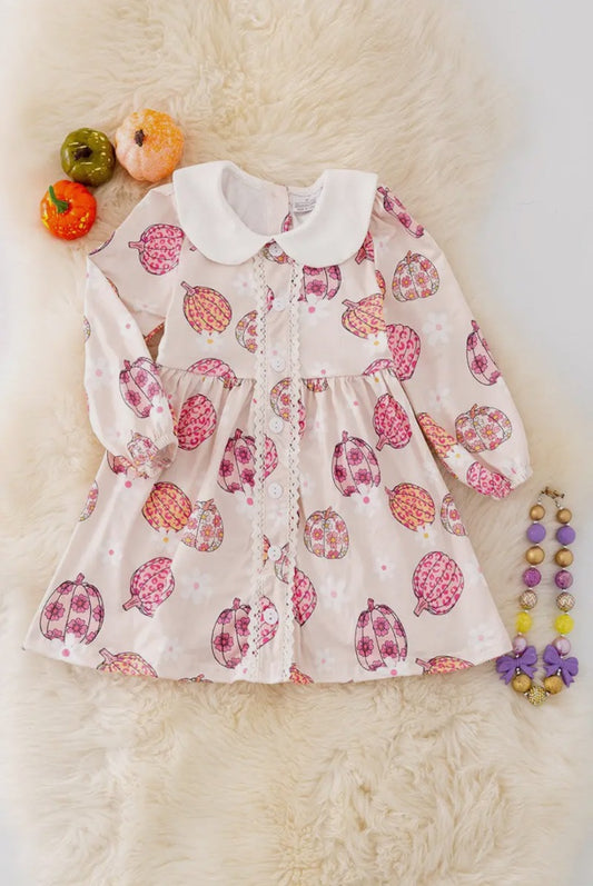 The Shimmer Shack Pumpkin Printed Dress w/ Bubble Sleeve