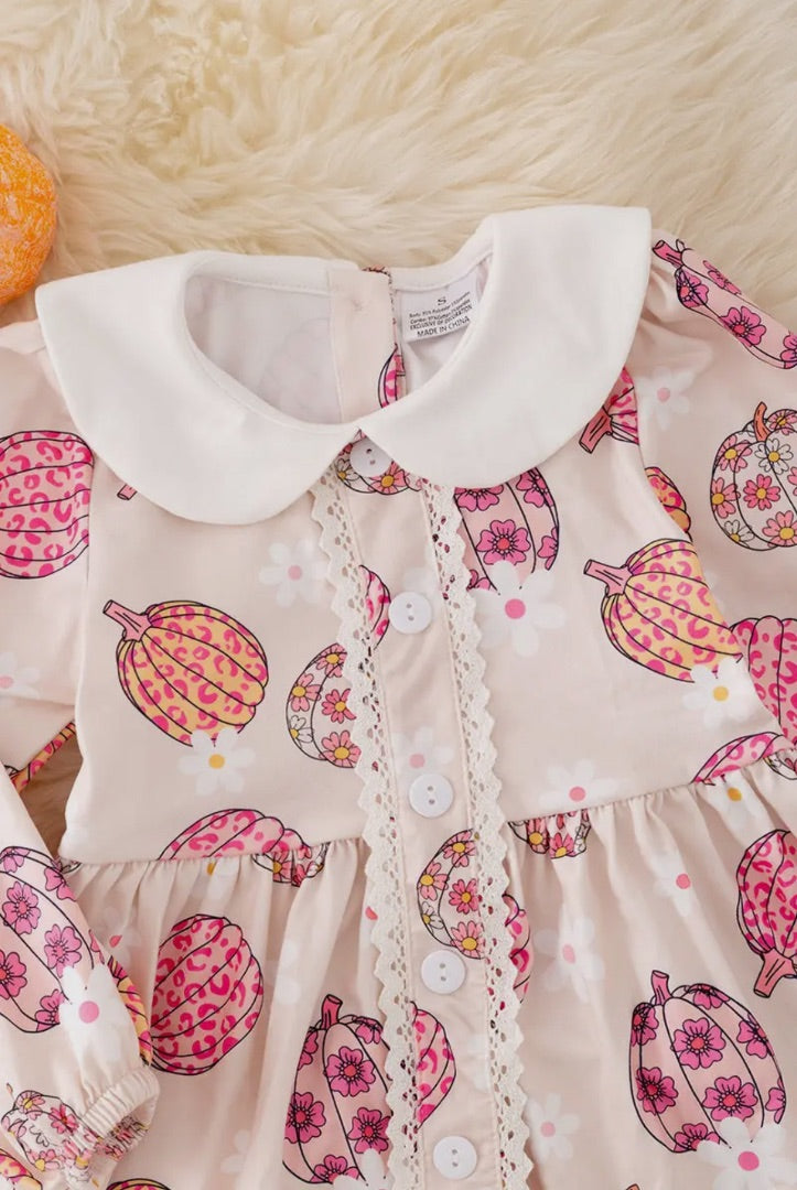 The Shimmer Shack Pumpkin Printed Dress w/ Bubble Sleeve