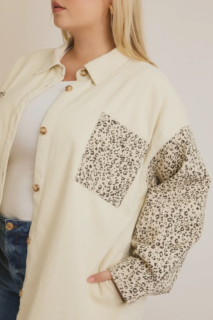 PLUS Corduroy & Animal Print Shacket