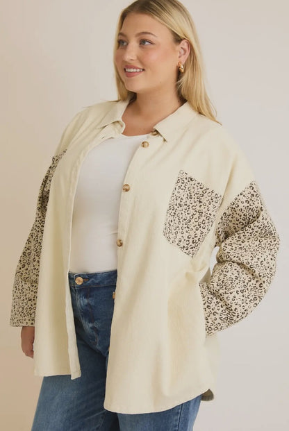 PLUS Corduroy & Animal Print Shacket