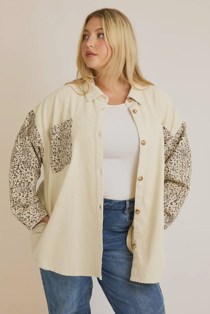 PLUS Corduroy & Animal Print Shacket