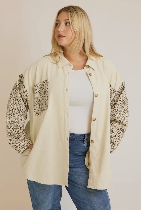 PLUS Corduroy & Animal Print Shacket