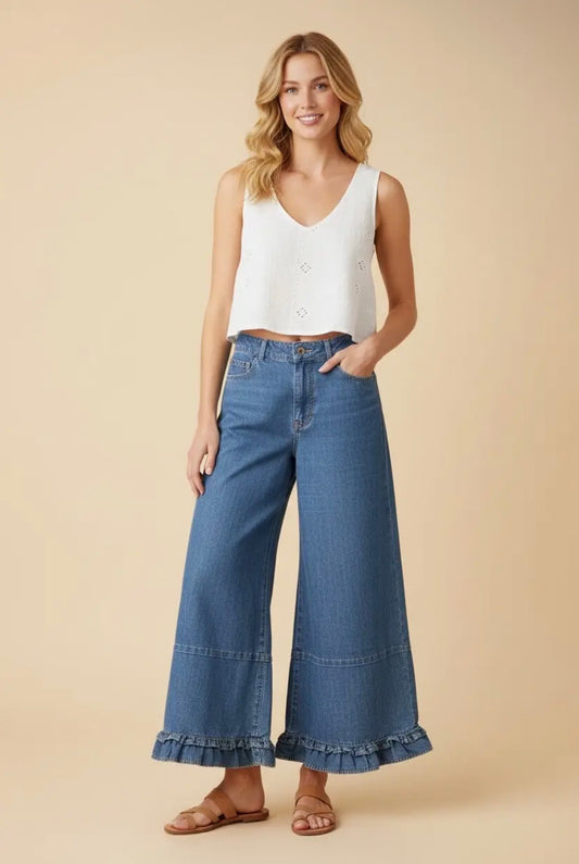 The Shimmer Shack PLUS Ruffle Hem Wide Leg Pants