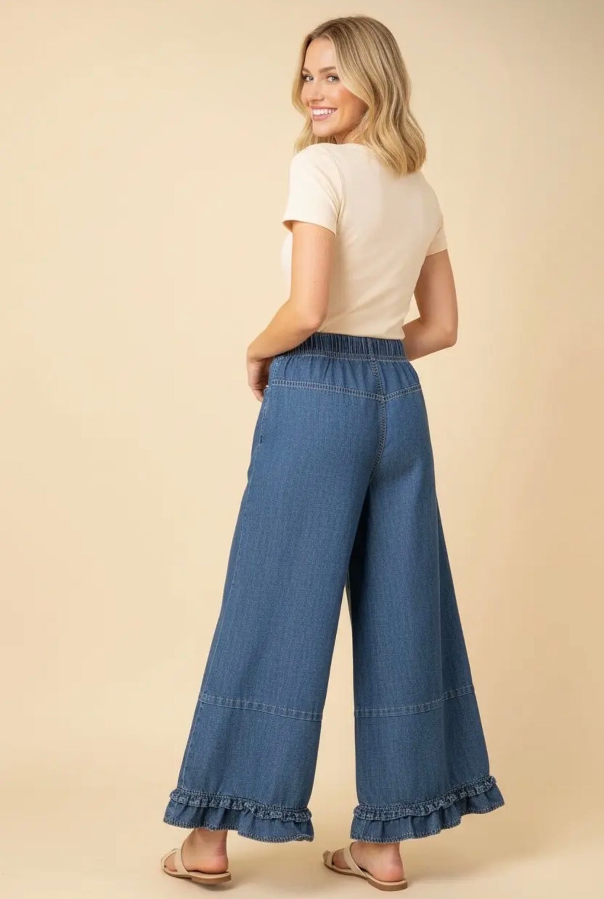 The Shimmer Shack PLUS Ruffle Hem Wide Leg Pants