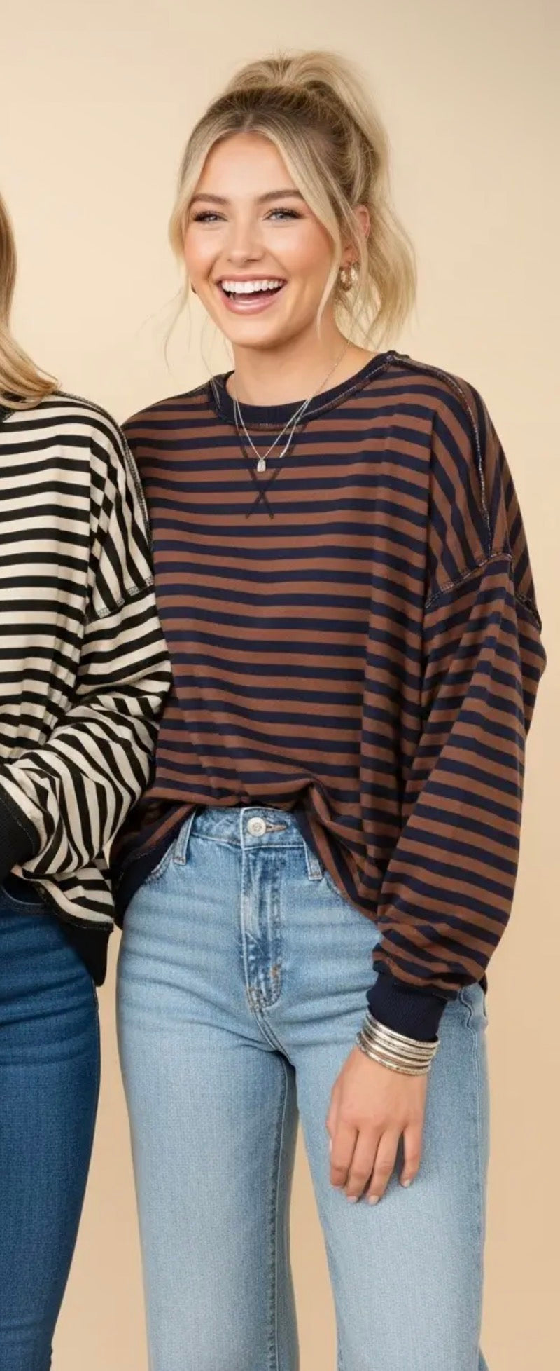 The Shimmer Shack PLUS Striped Drop Shoulder Pullover