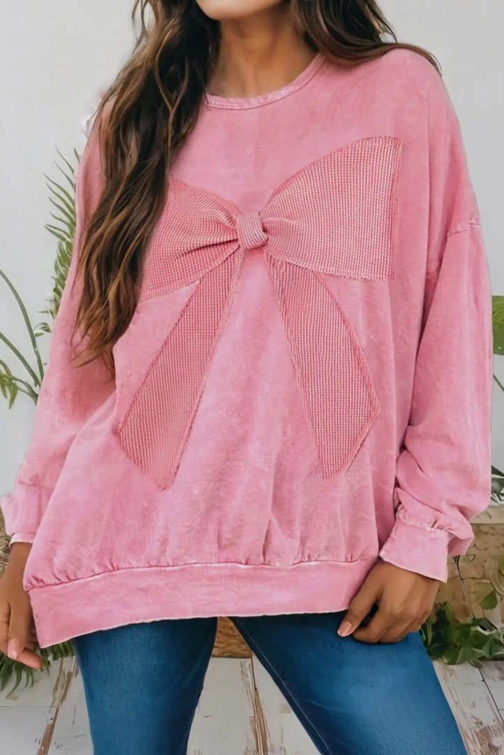 Reg Size Mineral Wash Bow Pullover