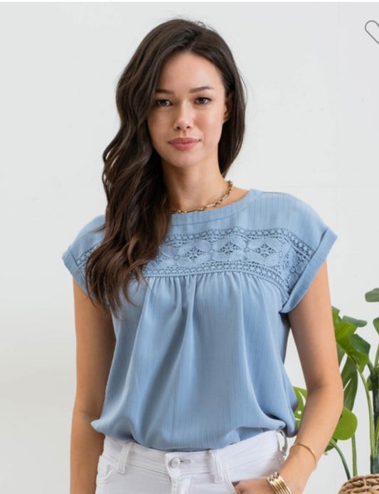 Blu Pepper Blue Floral Eyelet Top