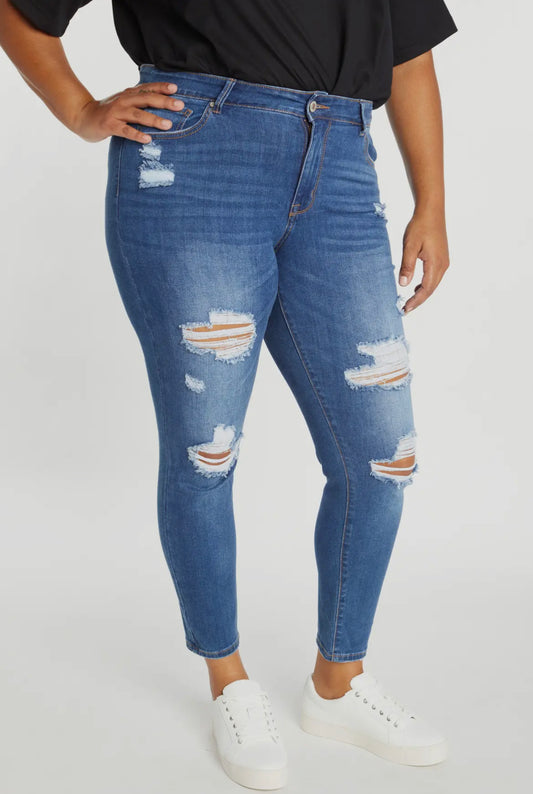 Denim EnJean PLUS High Rise Destructed Ankle Skinny, 2X