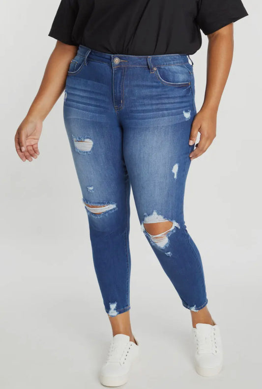 Denim EnJean PLUS High Rise Distressed Skinnies, 2X