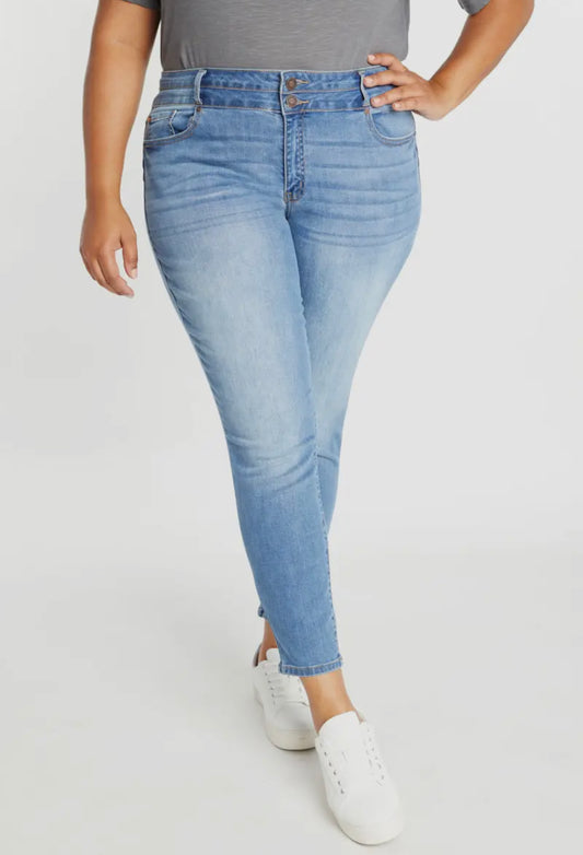 Denim EnJean PLUS High Rise Double Waist Push Up Ankle Skinnies, 3X