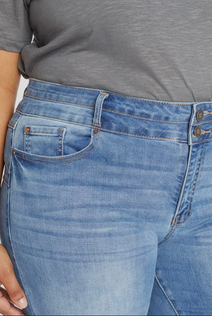 Denim EnJean PLUS High Rise Double Waist Push Up Ankle Skinnies, 3X