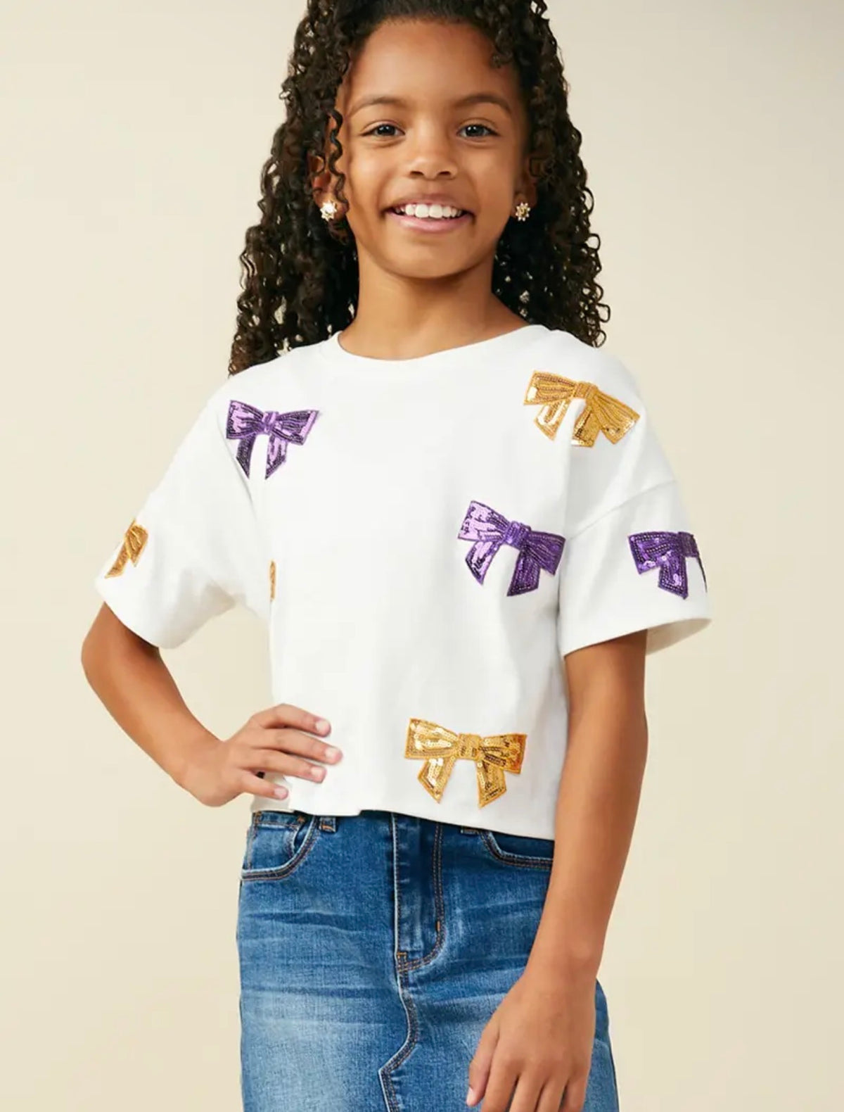 The Shimmer Shack Tween Sequin Bow Tee