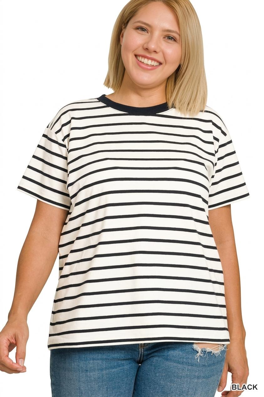 The Shimmer Shack PLUS Black Striped Tee