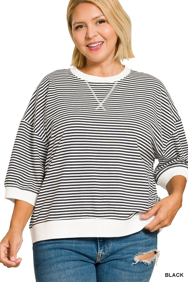The Shimmer Shack PLUS Black Stripe Short Sleeve Pullover