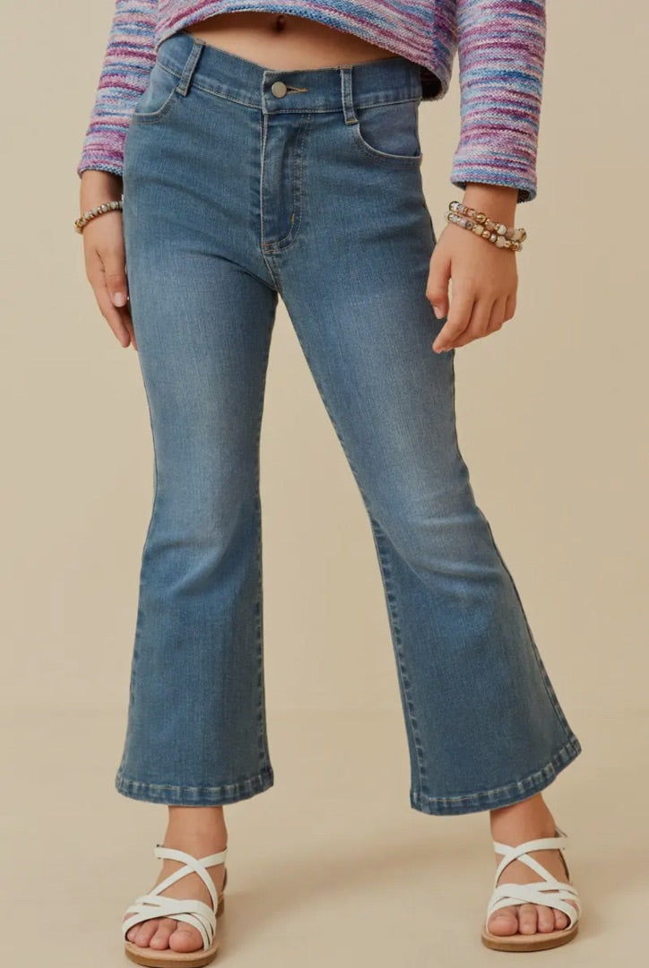 The Shimmer Shack Girls Flared Elastic Waist Stretch Jeans