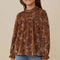The Shimmer Shack Girls Floral Velvet Cinched Cuff Long Sleeve Top