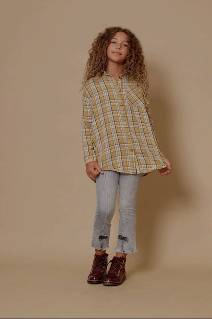 The Shimmer Shack Girls Pocketed Plaid Button Up Shirt