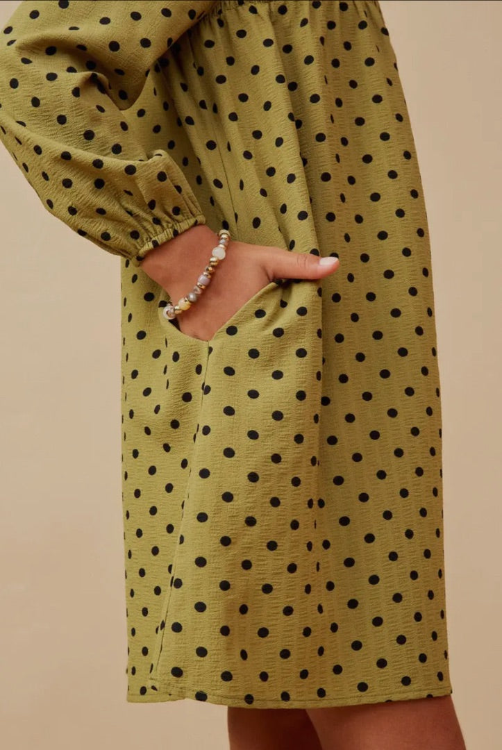The Shimmer Shack Girls Smocked Detail Polka Dot Dress