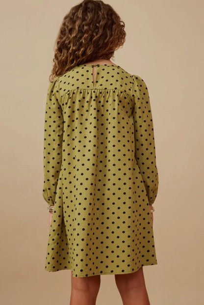 The Shimmer Shack Girls Smocked Detail Polka Dot Dress