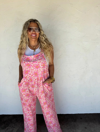 The Shimmer Shack Pink Floral Overalls