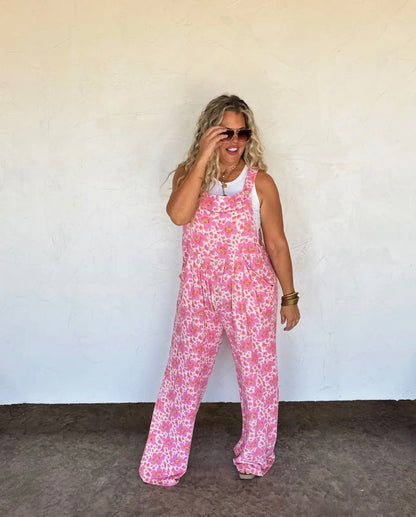 The Shimmer Shack Pink Floral Overalls