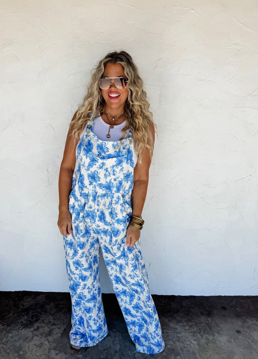 The Shimmer Shack Blue Floral Overalls