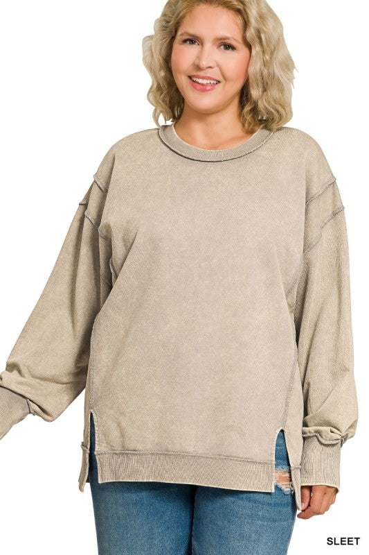 The Shimmer Shack Plus Acid Wash Exposed Seam Pullover