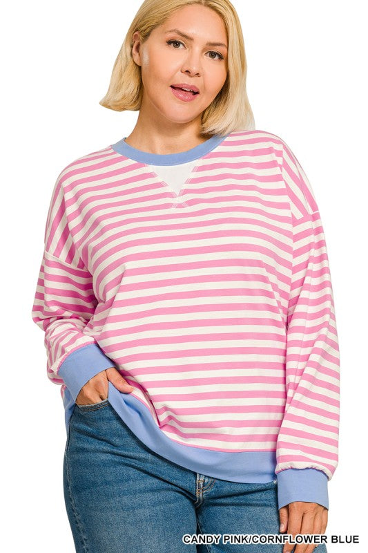 The Shimmer Shack PLUS Pink and Blue Striped Pullover