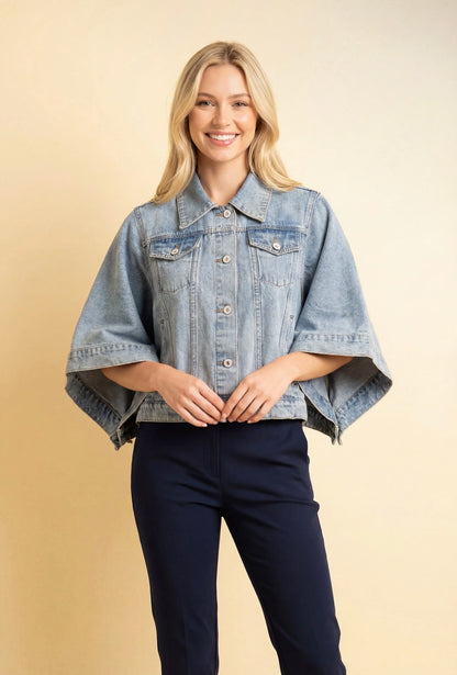 The Shimmer Shack Plus Oversized Cape Sleeve Denim Jacket